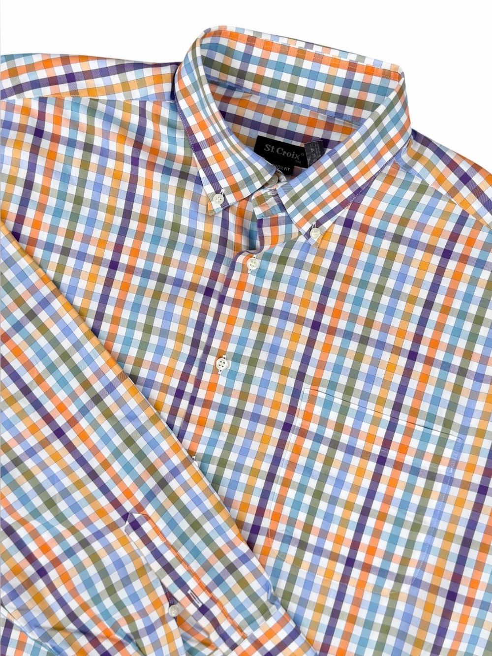 St. Croix Men's XXL Fashion Fit Multicolor Gingham Check Button Down Shirt
